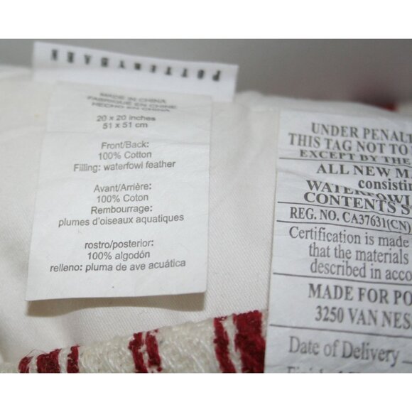 Pottery Barn Culver Reversible 20x20 Striped Linen Pillow Case With Down Insert - Picture 9 of 9